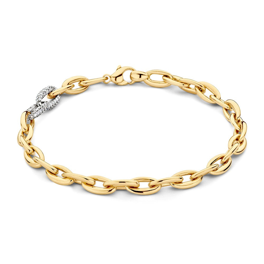 Pulsera de eslabones dorada con diamantes de 0,50 ct y cierre decorativo.