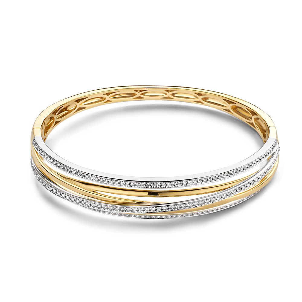Pulsera de lujo de oro con 1.03 quilates de diamantes, en oro amarillo y blanco de 14 quilates.