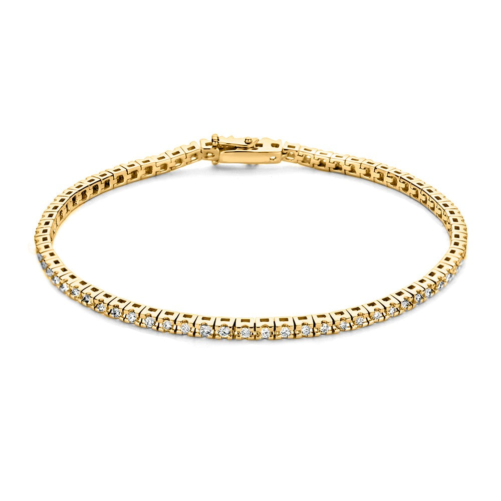 Pulsera de oro amarillo con diamantes, diseño delicado y brillante.