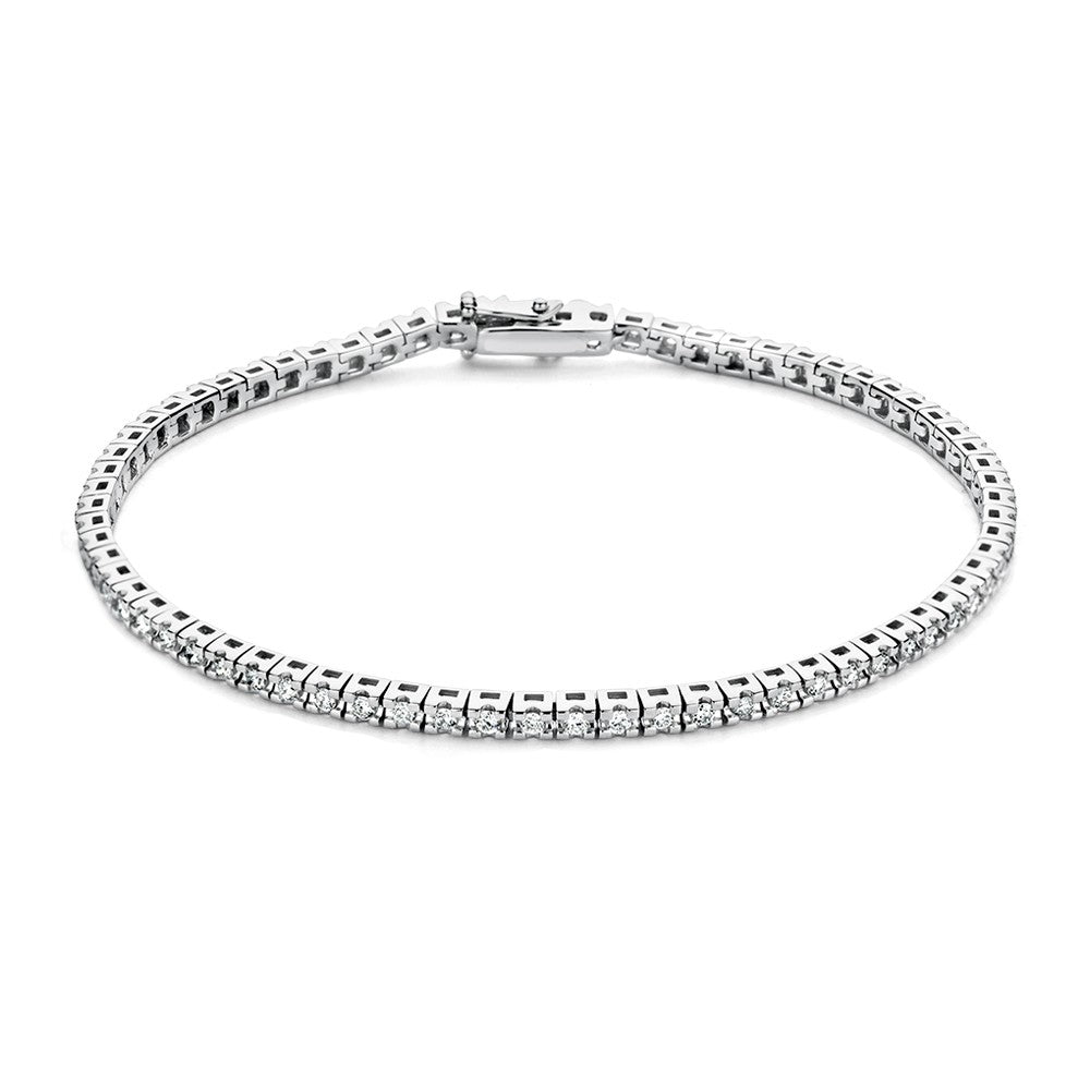 Pulsera de oro blanco con diamantes de 1,00 crt, diseño delicado y brillante.