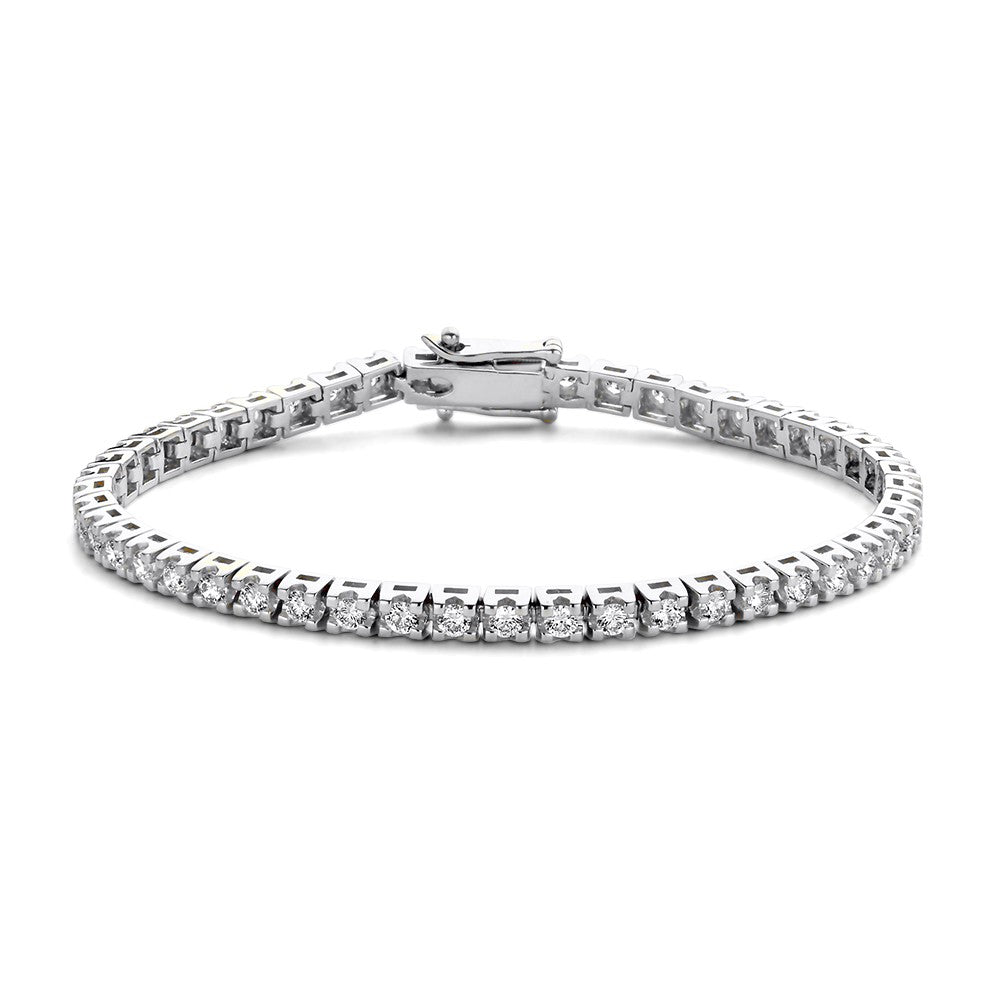Pulsera de oro blanco con diamantes de 3,00 quilates, diseño delicado y brillante.