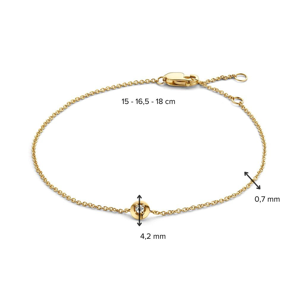 Pulsera de oro amarillo con brillante – 14 quilates de oro, 0.03 quilates de diamante, pulsera elegante de mujer