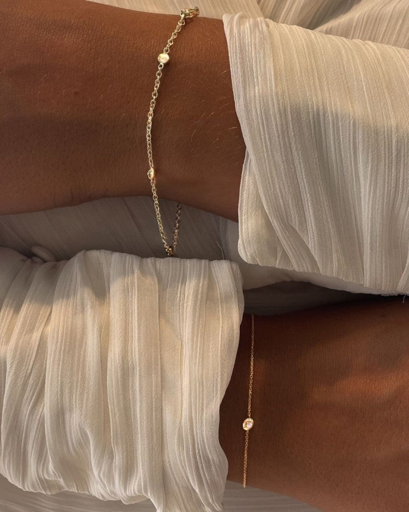 Pulsera de oro amarillo con brillante – 14 quilates de oro, 0.03 quilates de diamante, pulsera elegante de mujer