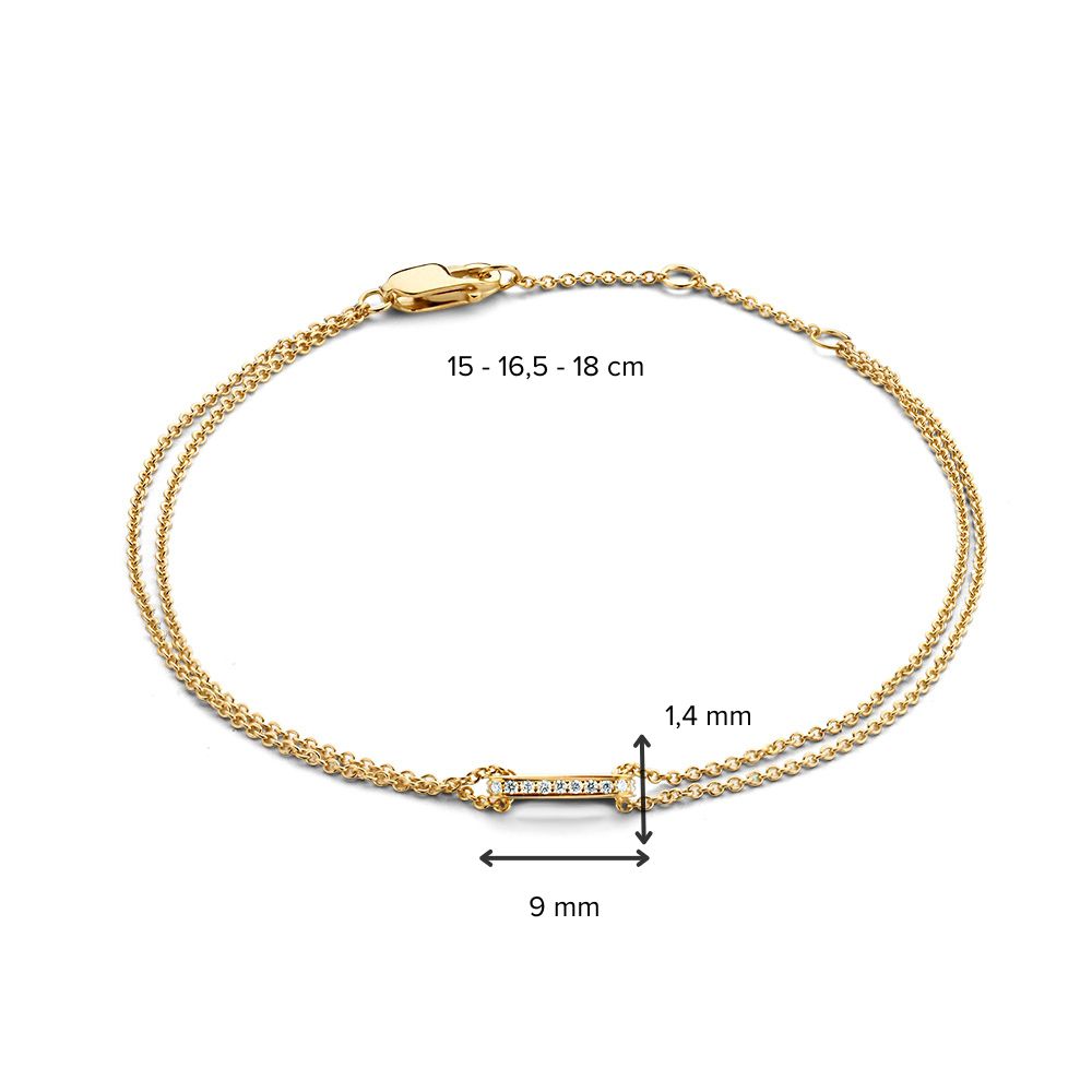 Pulsera de oro amarillo con diamantes brillantes – 14 quilates de oro, 0.06 quilates de diamante, pulsera elegante de mujer