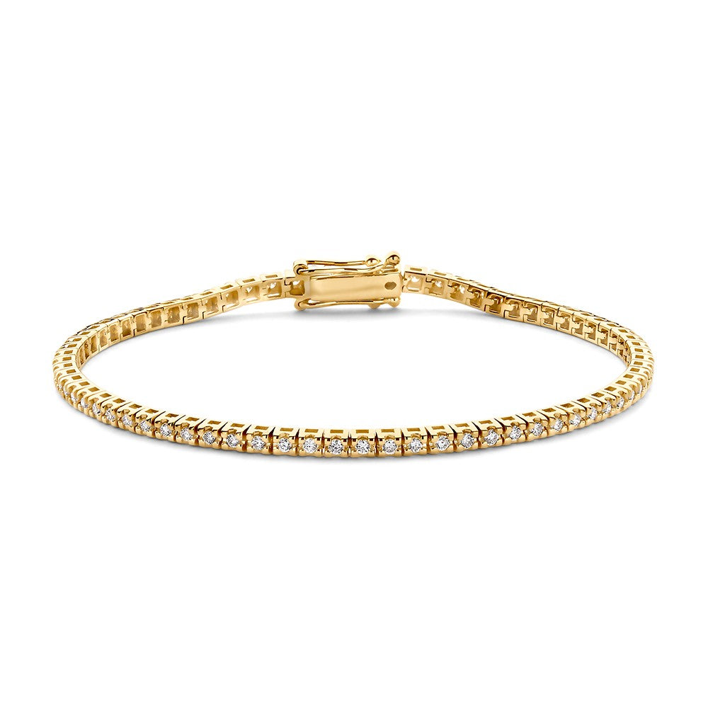 Pulsera de tenis de oro amarillo con diamantes, 14 quilates, 1.04 quilates de diamantes, diseño elegante.
