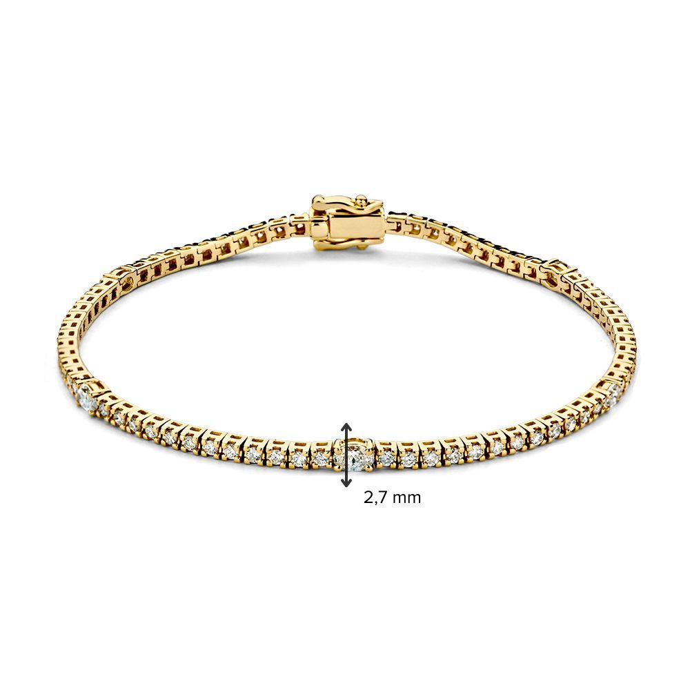Pulsera de tenis de oro amarillo con diamantes tallados en pera y brillantes – 14 quilates de oro, 1.80 quilates de diamante, pulsera de lujo de mujer