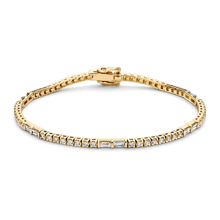Geelgouden Tennisarmband met Baguette en Briljante Diamanten – 14 Karaat Goud, 1.90 Karaat Diamant, Luxe Armband voor Dames