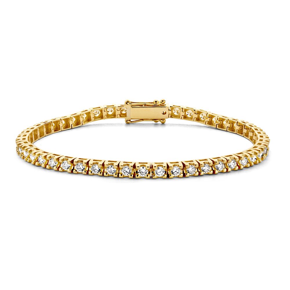 Pulsera de tenis de oro amarillo con diamantes de 3.00 quilates en engaste chatón.