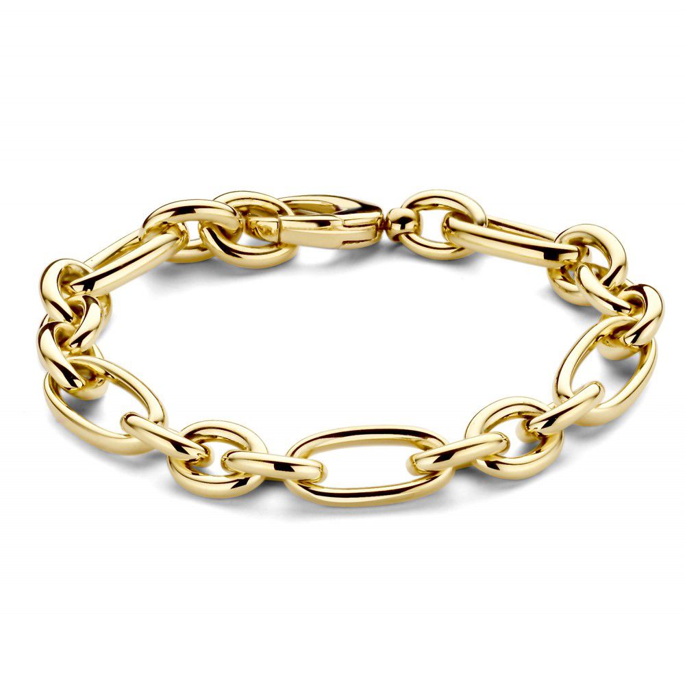 Pulsera de oro amarillo de 14 quilates, diseño atemporal, con eslabones ovalados y cierre.