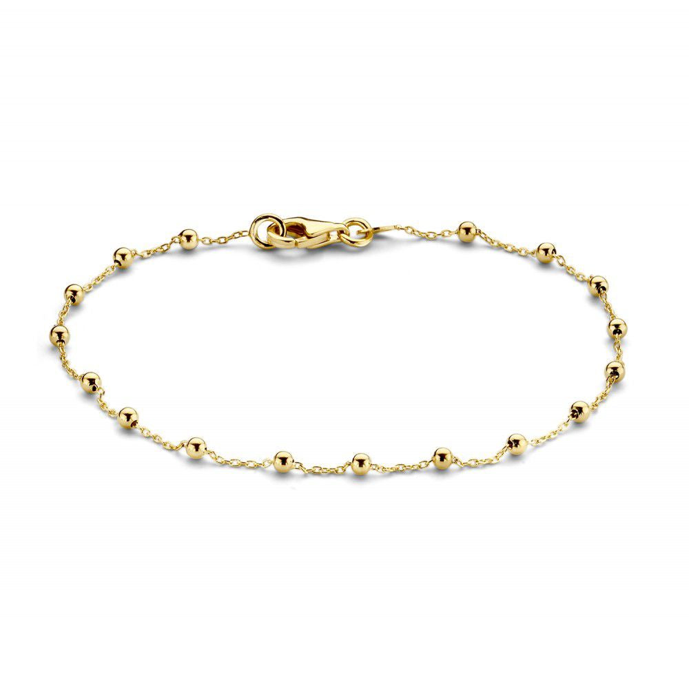 Pulsera de 14 quilates en oro amarillo con bolitas, de 19 cm de longitud.
