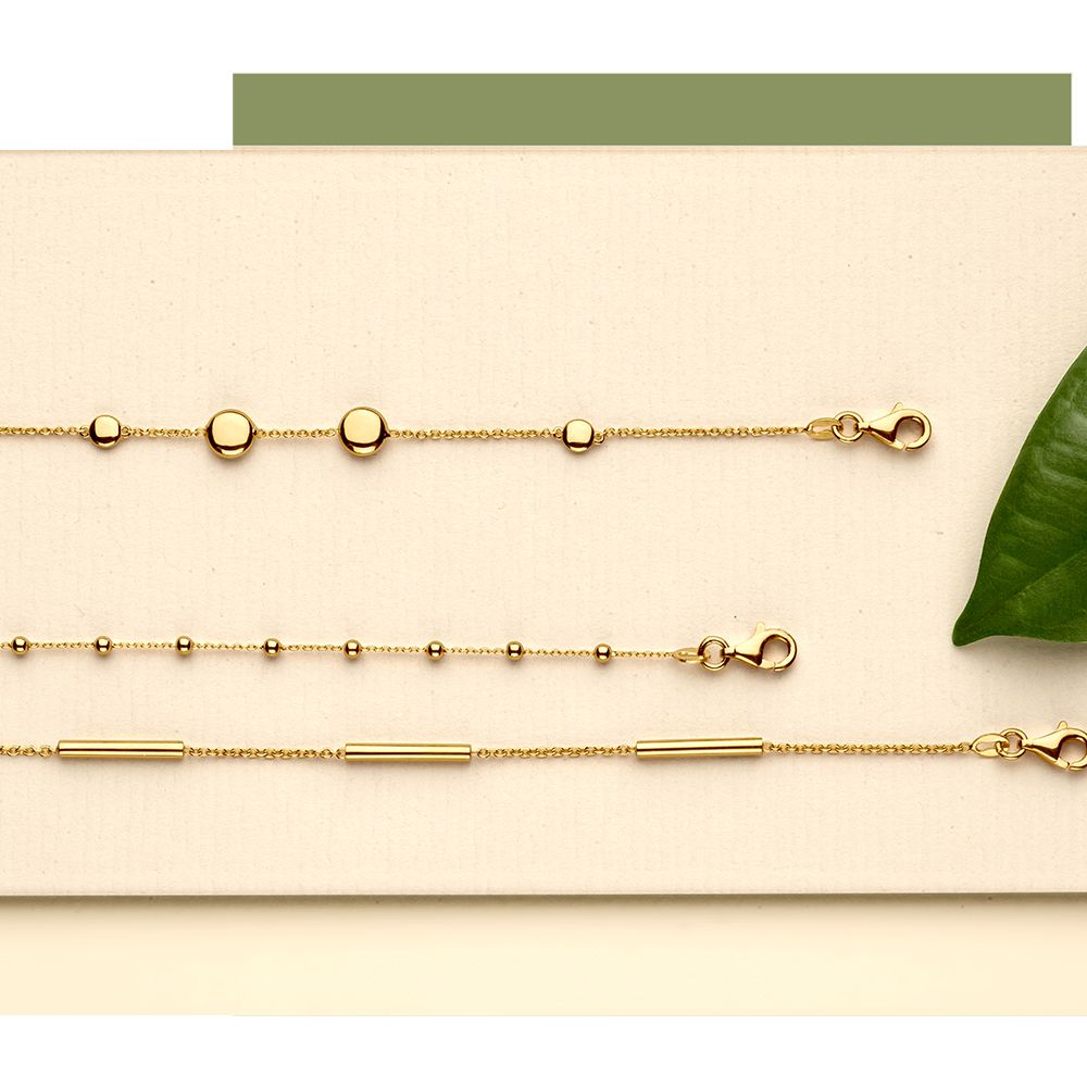 Pulsera de oro amarillo – 14 quilates, pulsera refinada de mujer, 19 cm