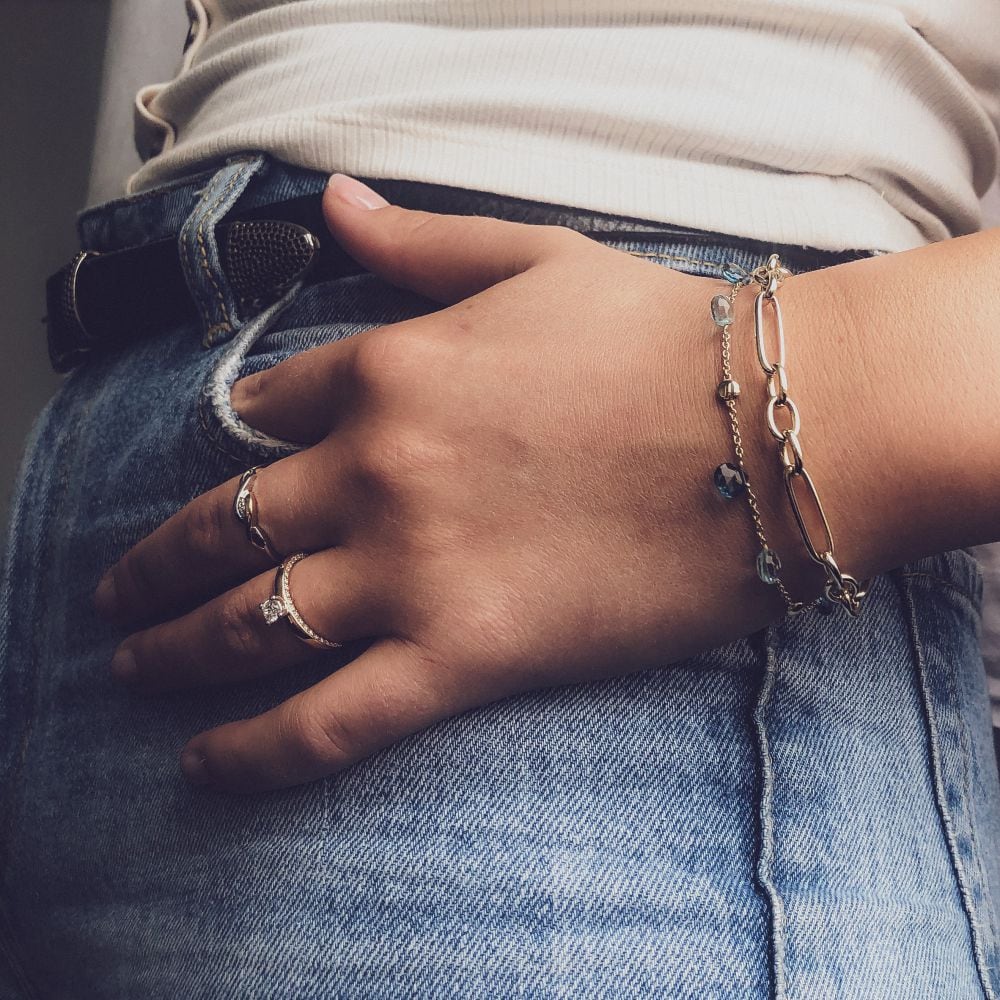 Pulsera de oro amarillo con eslabones alternos y cierre de langosta de lujo - 14 quilates, pulsera elegante de mujer