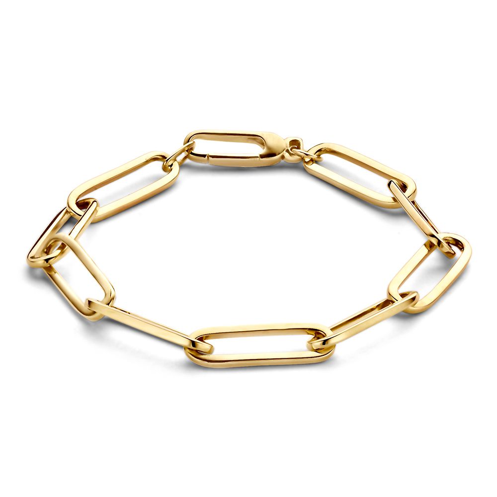 Pulsera de oro amarillo con eslabones tipo paperclip, 14 quilates, 19 cm de longitud.