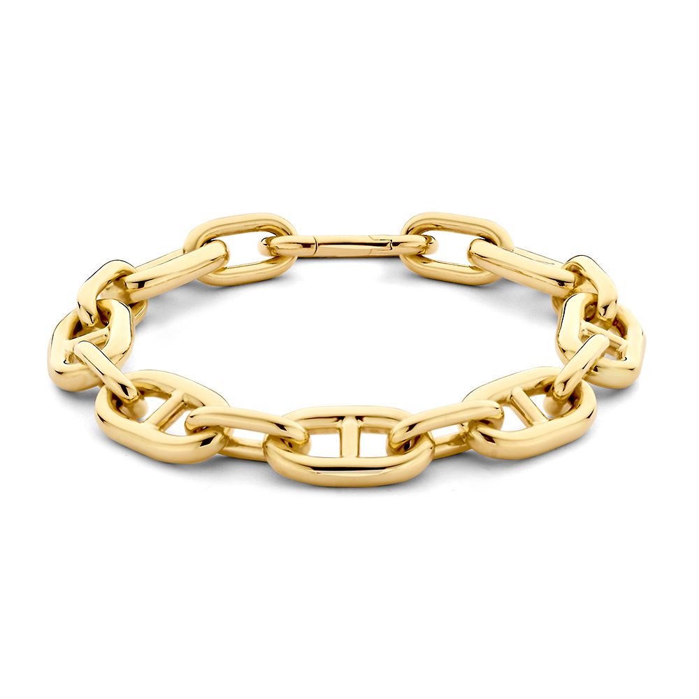 Pulsera de eslabones en oro amarillo de 14 quilates, con un diseño robusto y brillante.