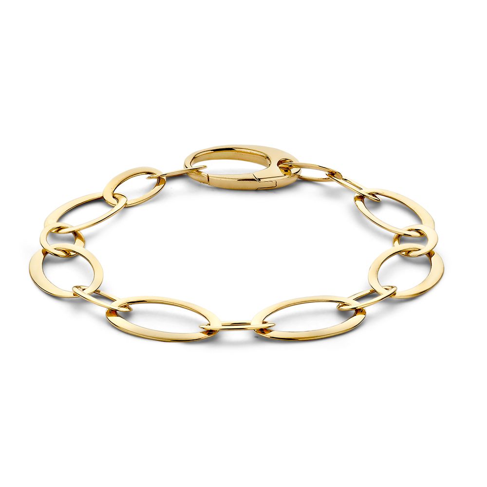 Pulsera de oro amarillo con eslabones planos, 14 quilates, 20 cm de longitud.