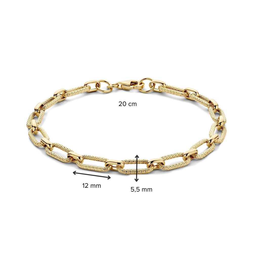 Pulsera de eslabones en oro amarillo con eslabones trabajados, 14 quilates, 4,0 gr, 19 cm