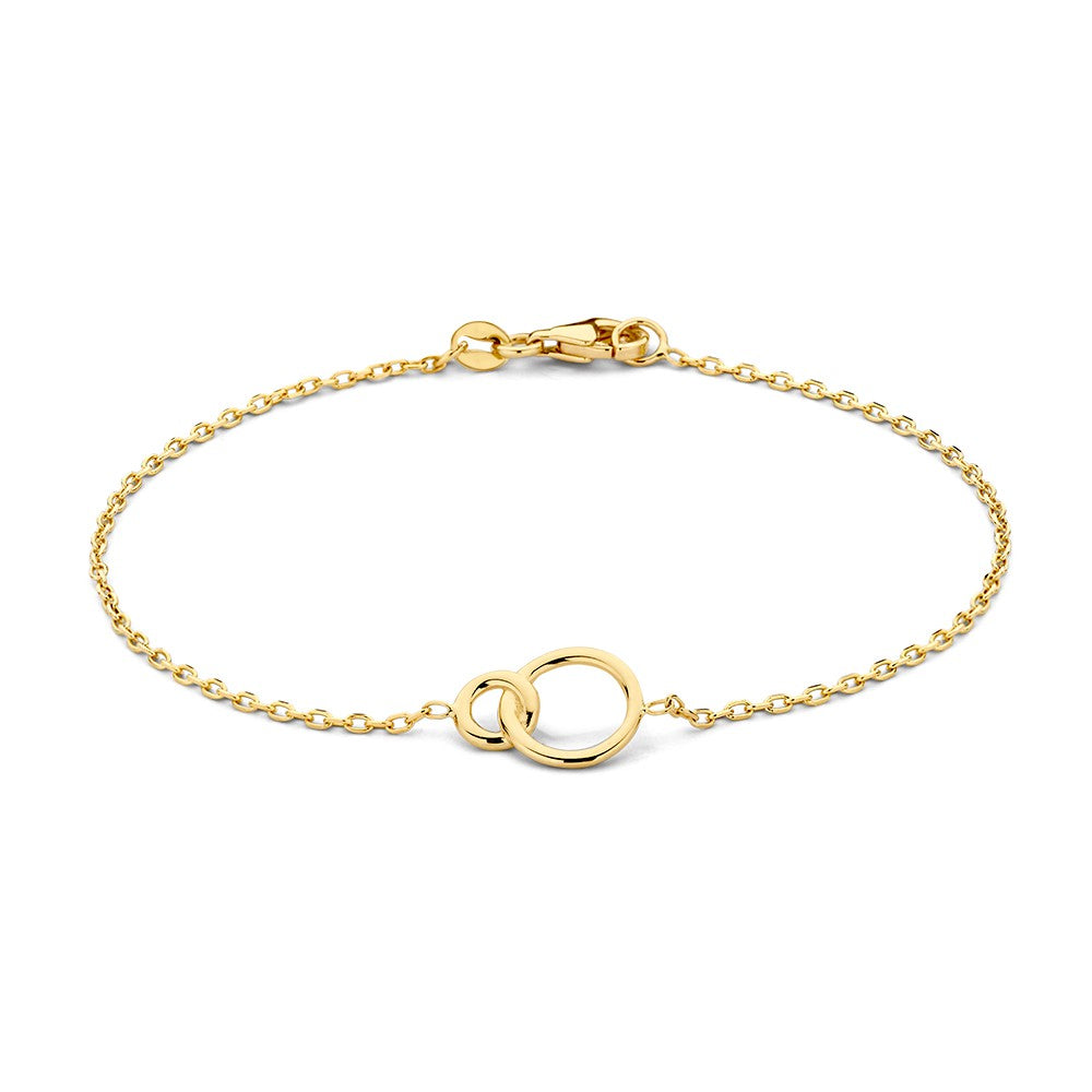 Gouden Armband met Stevige Ankerschakel en Verbonden Cirkels – 14-Karaat Luxe voor Dames