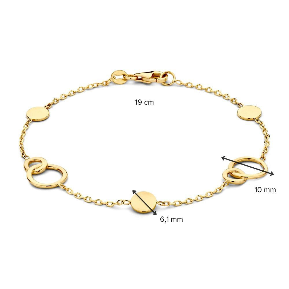 Pulsera de oro amarillo con círculos conectados – lujo de 14 quilates para de mujer