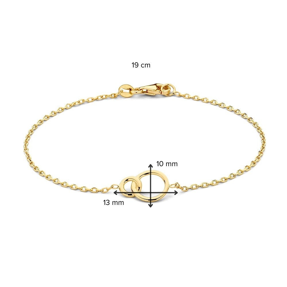 Gouden Armband met Stevige Ankerschakel en Verbonden Cirkels – 14-Karaat Luxe voor Dames
