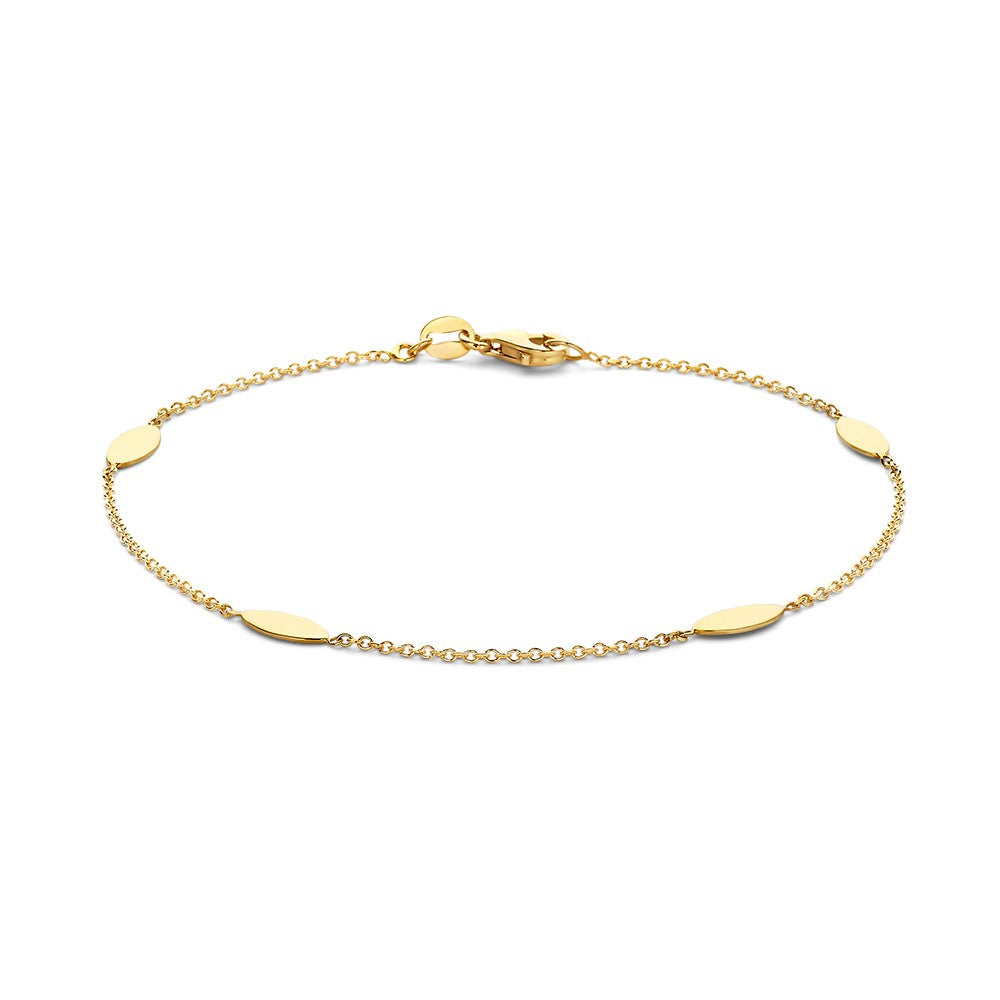 Pulsera de eslabones en oro amarillo de 14 quilates con elementos ovalados.