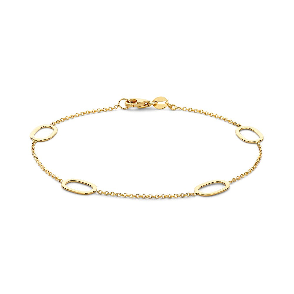Pulsera de eslabones en oro amarillo de 14 quilates con óvalos calados.