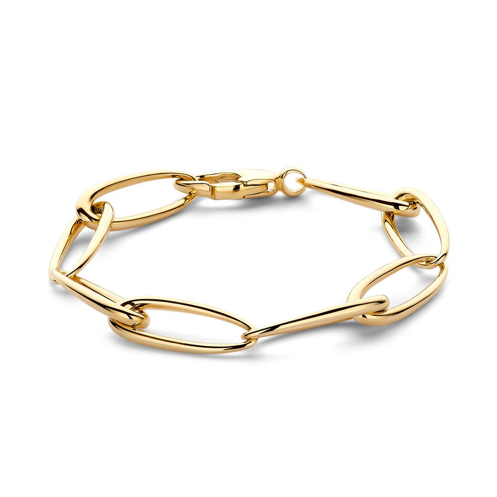 Pulsera de eslabones en oro amarillo de 14 quilates con eslabones asimétricos.
