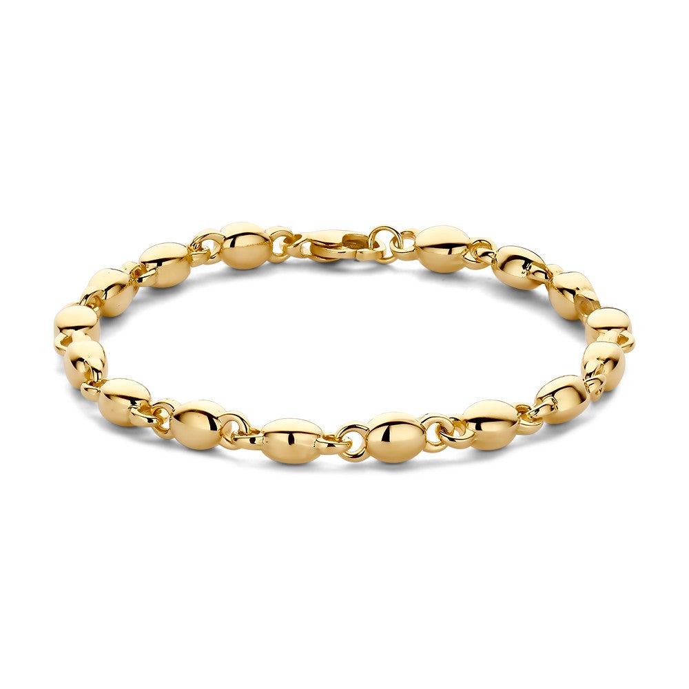Pulsera de oro amarillo con eslabones ovalados y pulidos.