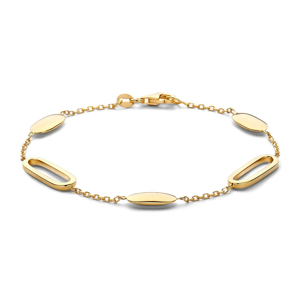 Pulsera de oro amarillo con eslabones ovalados y cadena delicada.