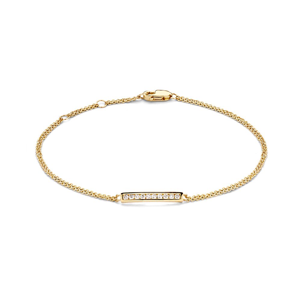 Pulsera de oro amarillo de 14 quilates con diamantes, diseño elegante y atemporal, 18 cm.