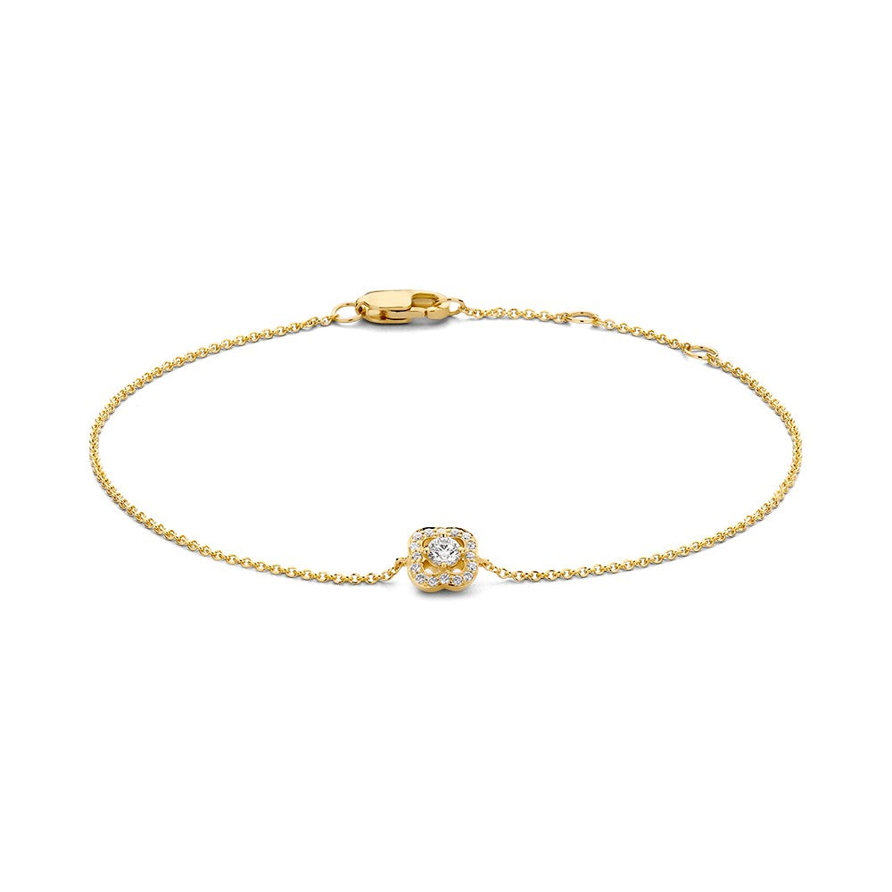 Pulsera de oro amarillo de 14 quilates con diamante de 0,14 crt, diseño elegante y lujoso.