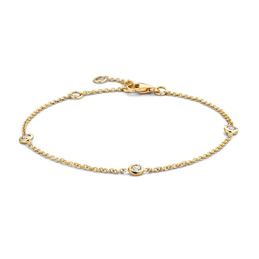 Pulsera de dama en oro amarillo de 14 quilates con diamantes brillantes de 0.15 quilates.