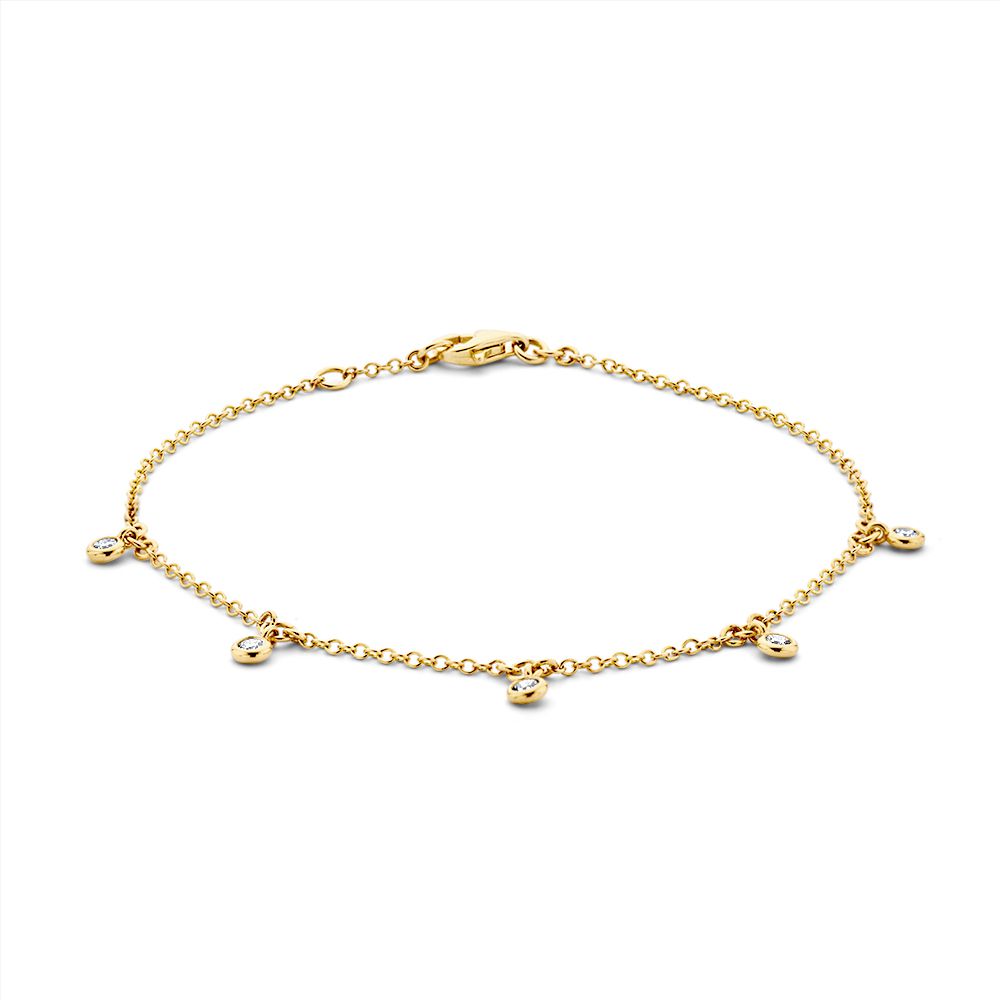 Pulsera de oro amarillo de 14 quilates con cinco diamantes colgantes de 0,21 crt.