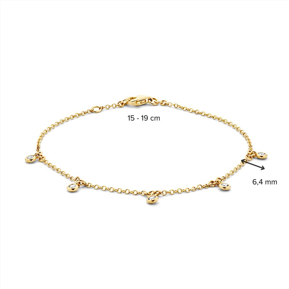 Pulsera de oro amarillo con 5 colgantes de diamantes 14 quilates, 0,21 crt – 18-19 cm