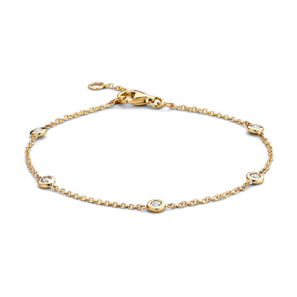 Pulsera de oro amarillo de 14 quilates con cinco diamantes de 0.05 Ct cada uno.