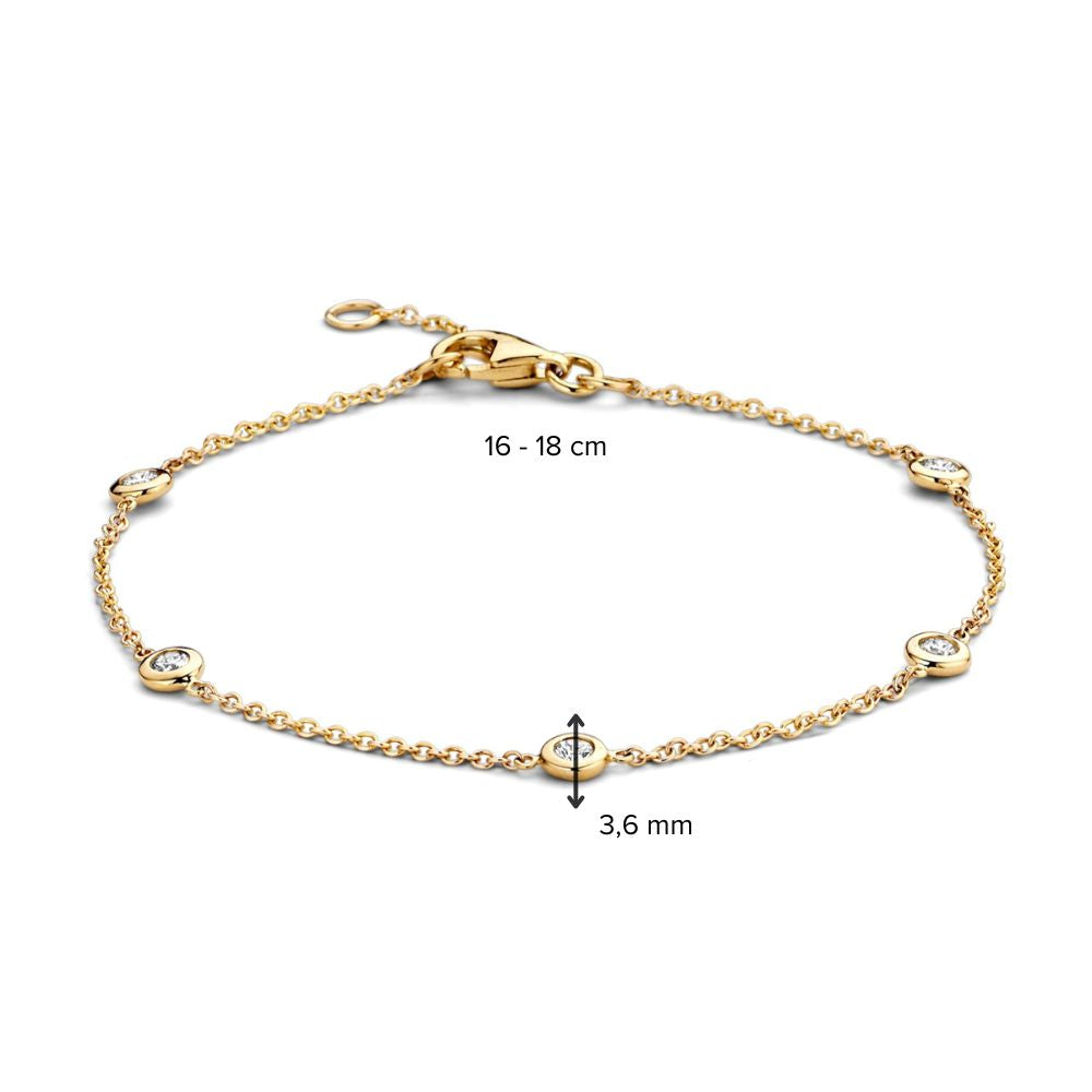Pulsera de oro amarillo de 14 quilates con 5 diamantes de 0.05 Ct