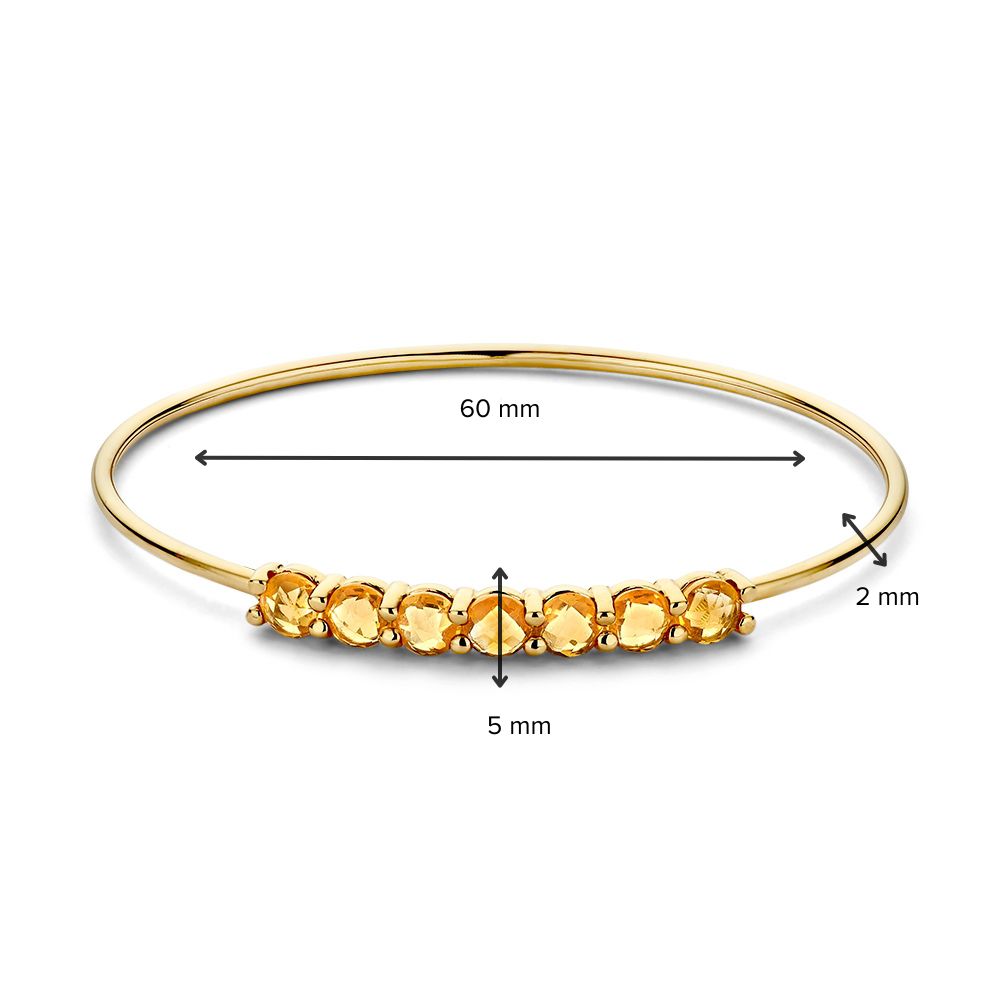 Brazalete de oro amarillo con citrino 14 quilates, 60x50 mm, brillo cálido