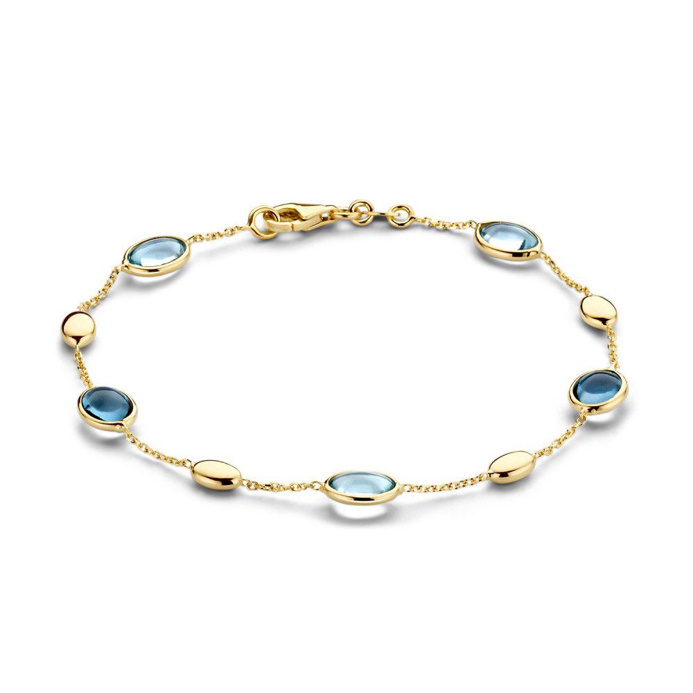 Pulsera de oro amarillo de 14 quilates con piedras preciosas azules de topacio y topacio London Blue, 19 cm.