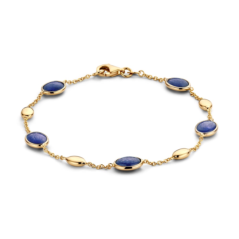 Pulsera de oro amarillo de 14 quilates con cabujones de zafiro azul profundo, 19 cm.