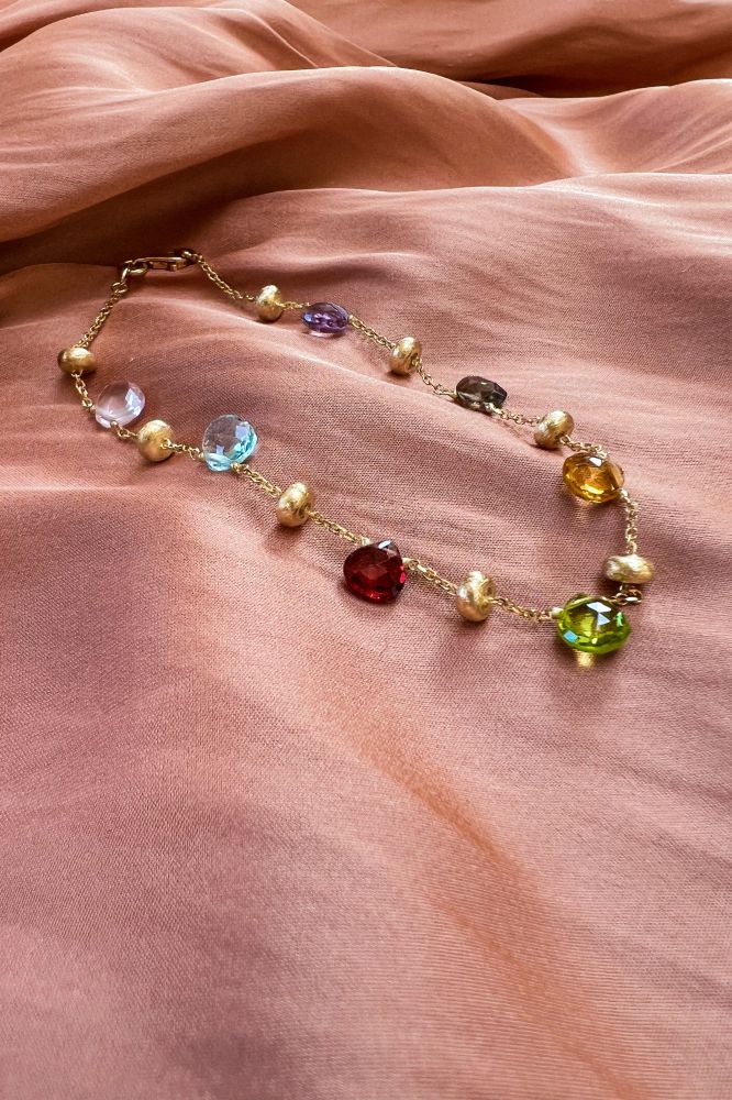 Pulsera de oro amarillo con piedras preciosas multicolores, 14 quilates