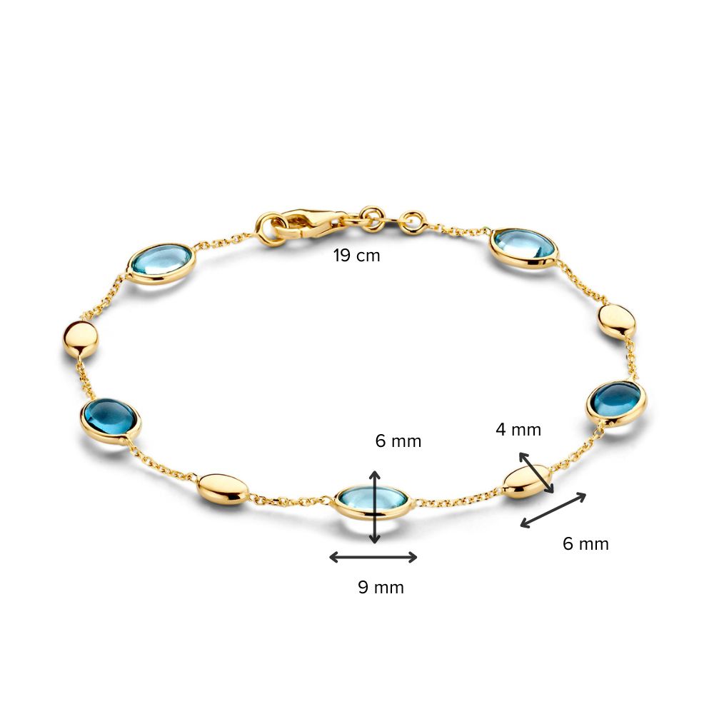 Pulsera de oro amarillo con piedras preciosas azules topacio y topacio azul de Londres – 14 quilates, 19 cm
