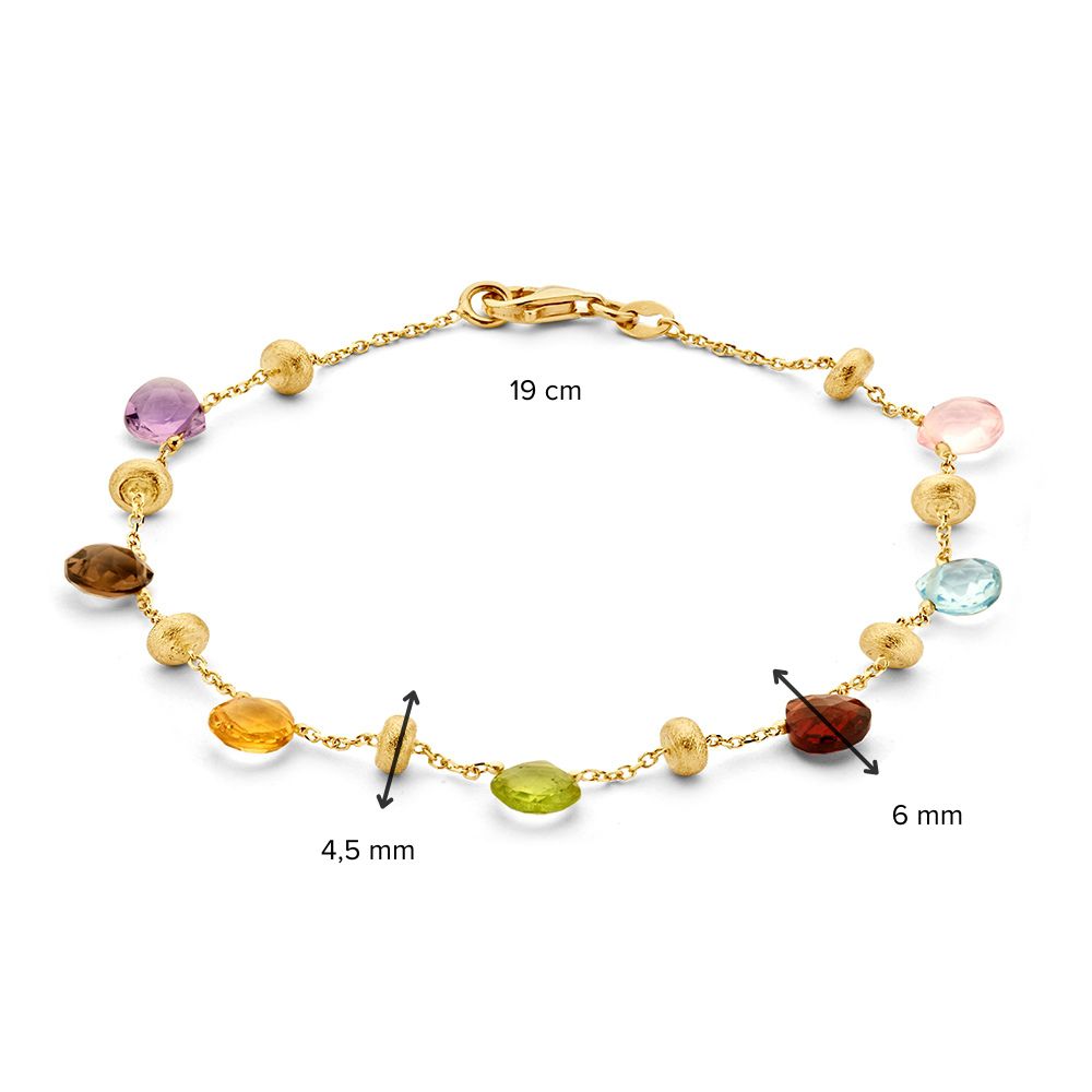 Pulsera de oro amarillo con piedras preciosas multicolores, 14 quilates