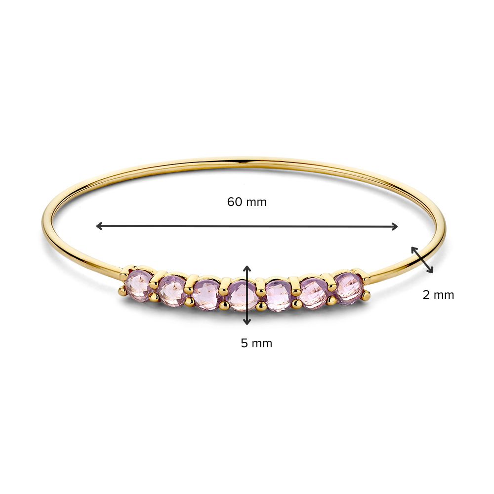 Bangle de oro con 7 amatistas facetadas – 14 quilates, 60 x 50 mm