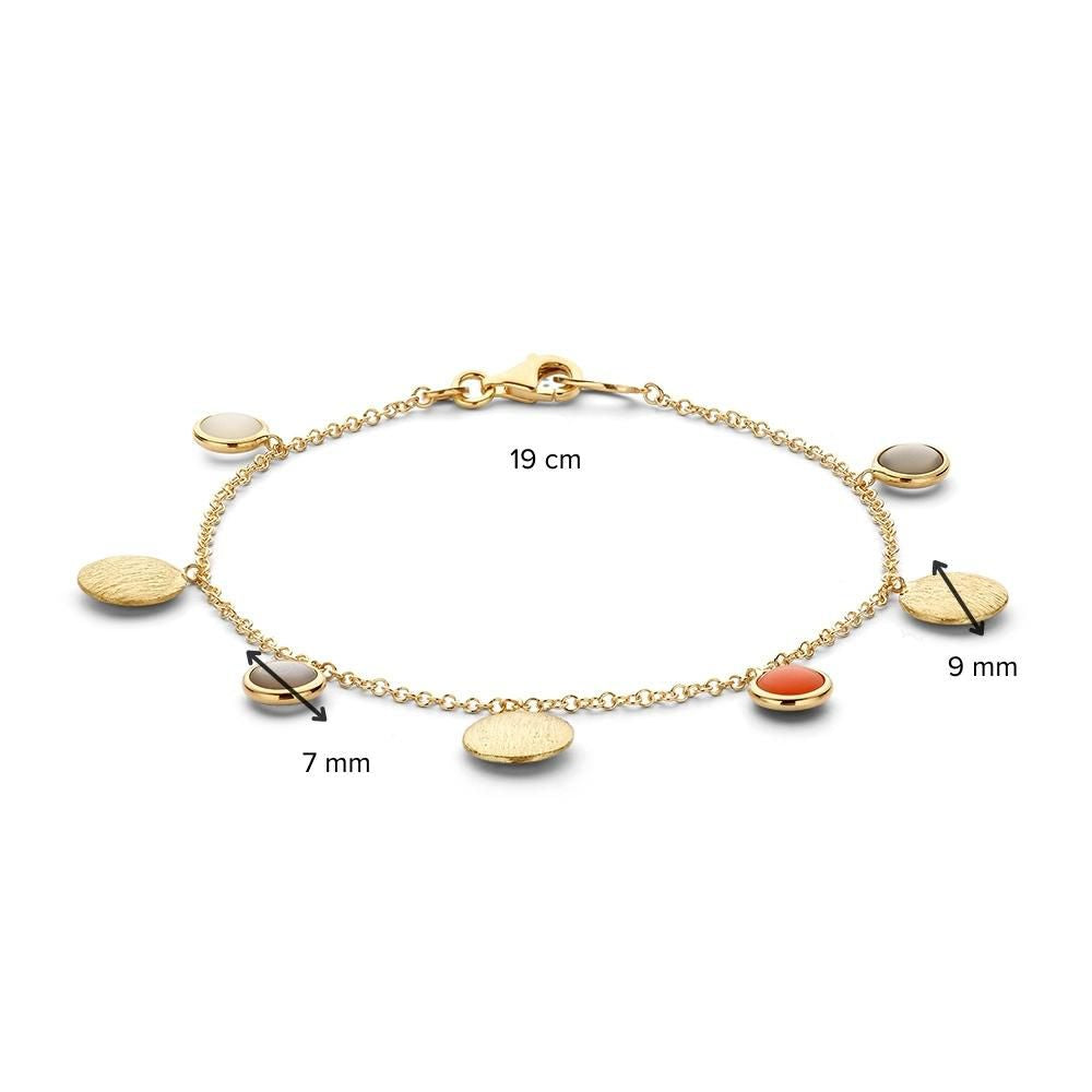 Pulsera de oro amarillo con charms de piedra lunar – 14 quilates, 19 cm