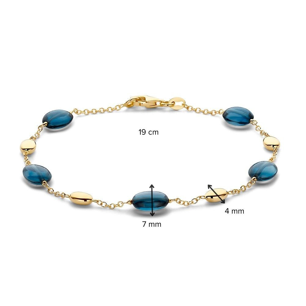 Pulsera de oro amarillo con topacio azul – 14 quilates, 19 cm, 7 mm