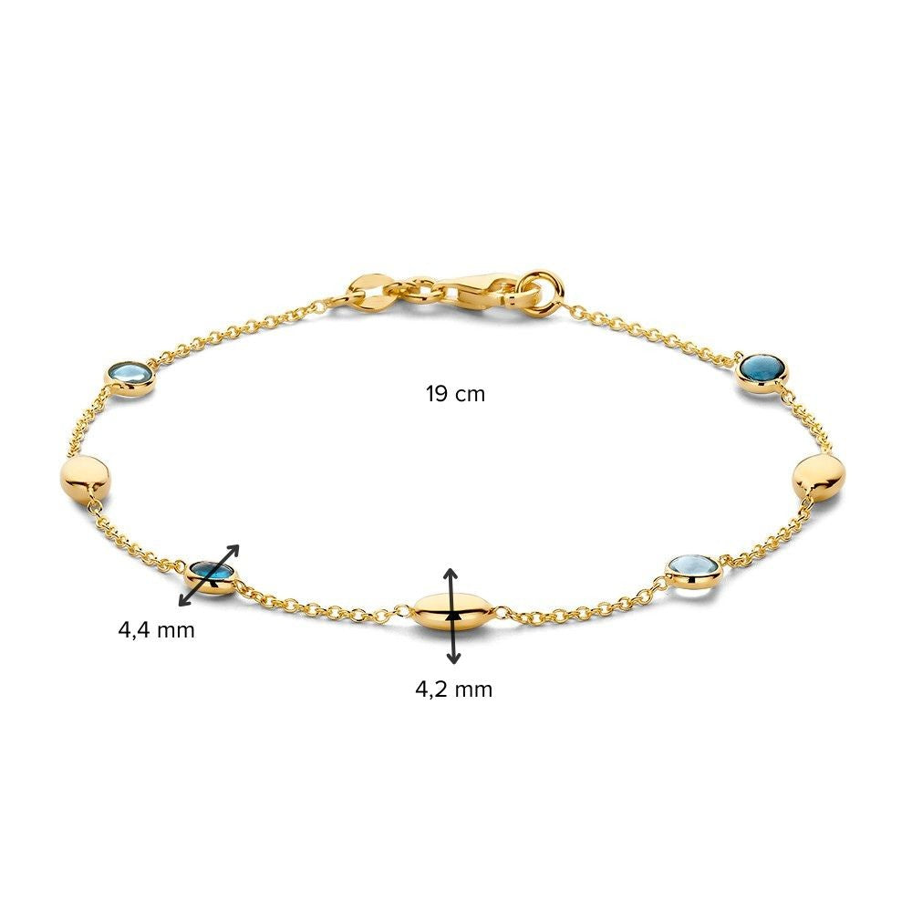 Pulsera de oro amarillo con topacio azul – 14 quilates, 19 cm