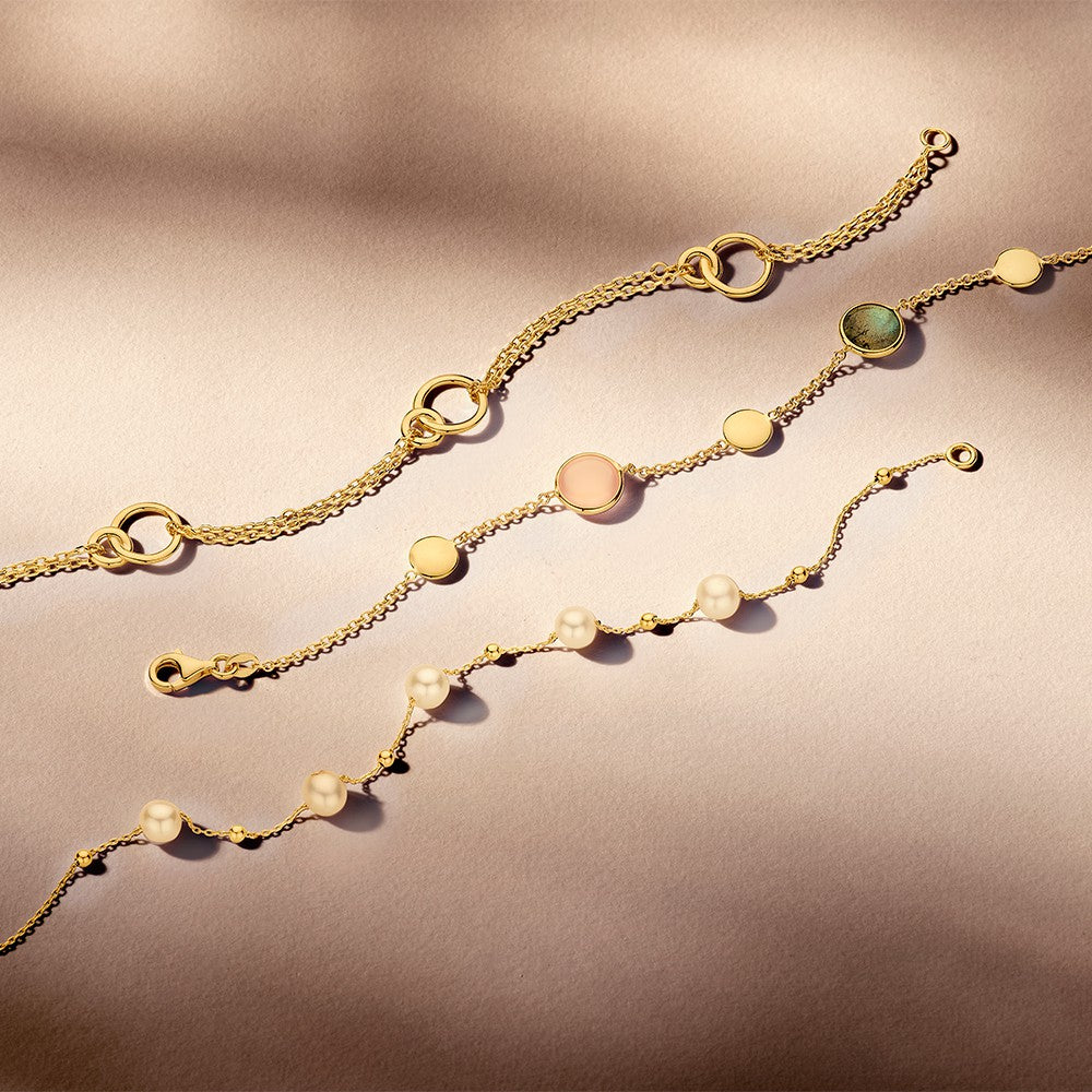 Pulsera de oro amarillo con perlas y bolitas de oro – Pulsera de mujer de 14 quilates 19 cm