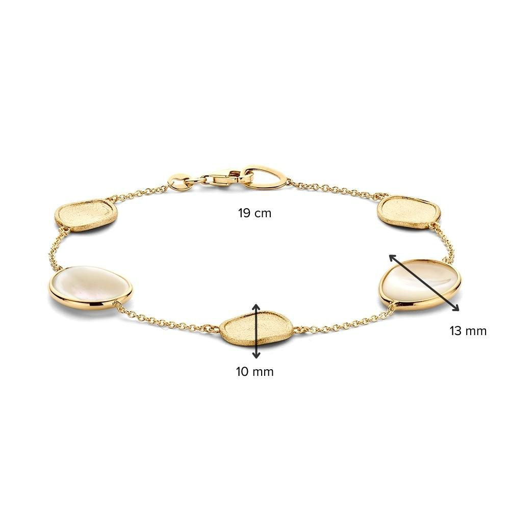 Pulsera de oro amarillo con elementos de nácar y mate – Pulsera de mujer de 14 quilates