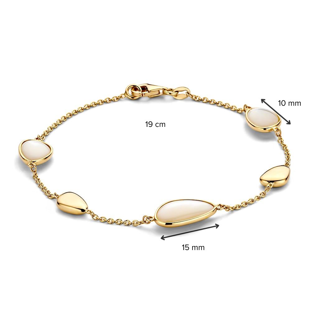Pulsera de oro amarillo con nácar y elementos de oro – Pulsera de mujer de 14 quilates 19 cm