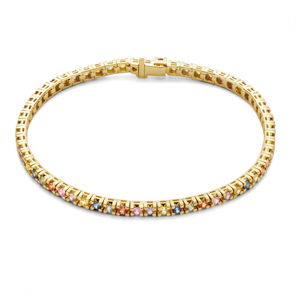 Pulsera de oro amarillo con zafiros arcoíris - Pulsera de mujer de 14 quilates 3.65 crt