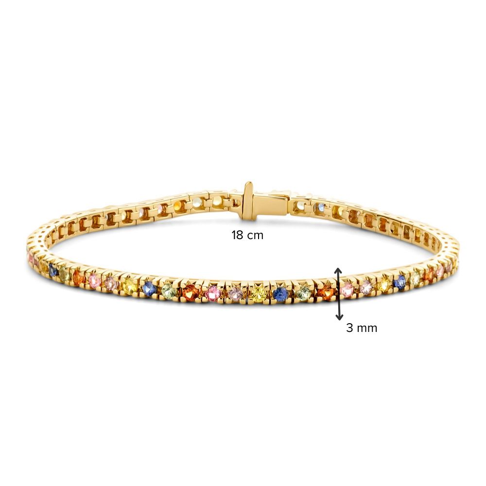 Pulsera de oro amarillo con zafiros arcoíris - Pulsera de mujer de 14 quilates 3.65 crt
